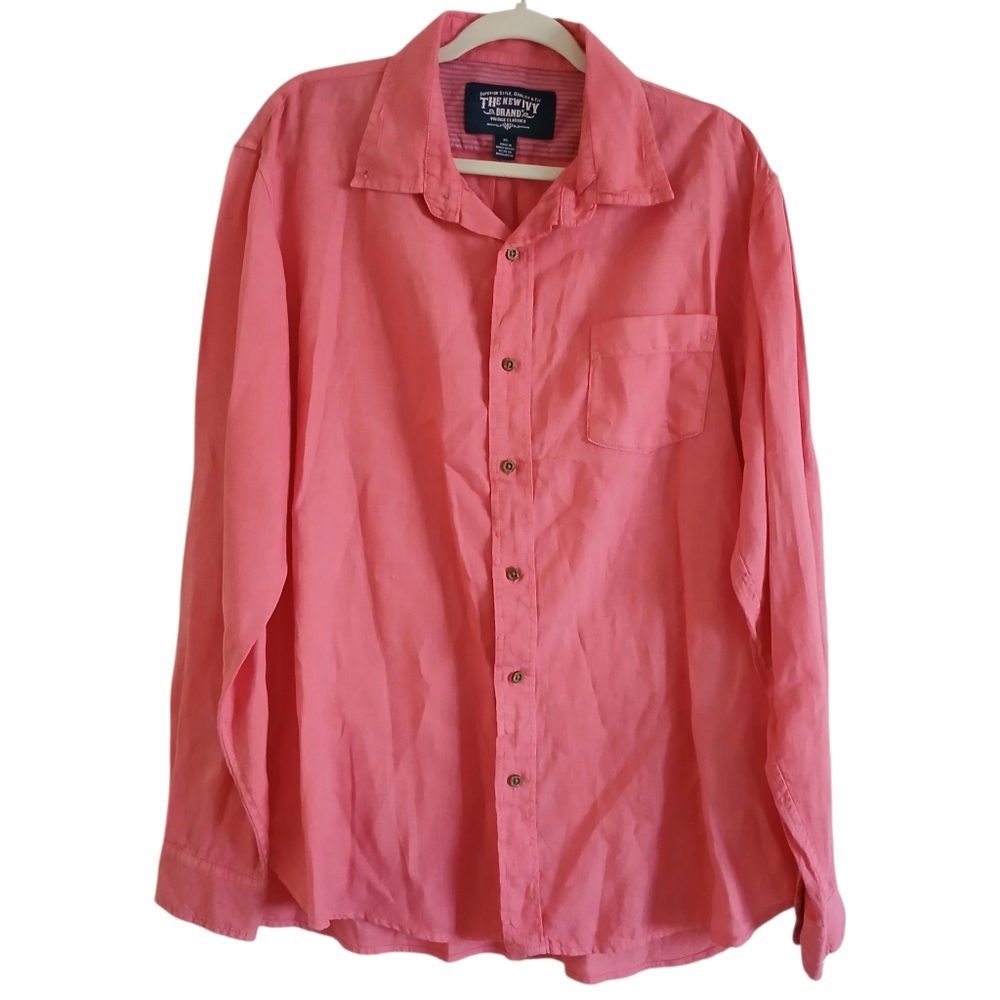 The New Ivy 100% Linen Button Down Shirt Men's XL Pink Resortwear Vacation